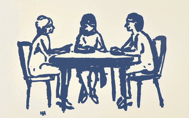 Illustration of figures at a table