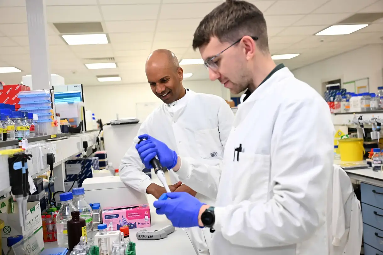 Dr Neil Rajan with colleague Joe in their lab